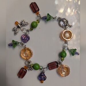 Handmade Beaded Flower Fairy Charm Bracelet 8"
